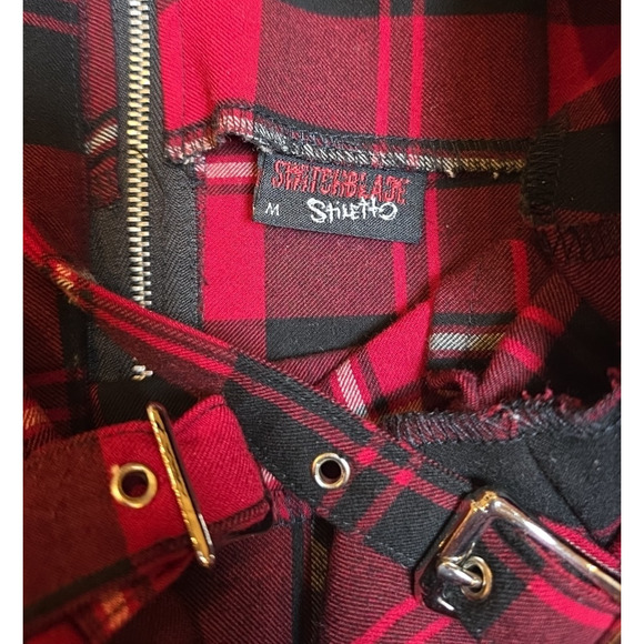 Switchblade Stiletto Red Plaid Mini Dress M Buckle Goth Punk Grunge Alt Emo - Picture 6 of 6